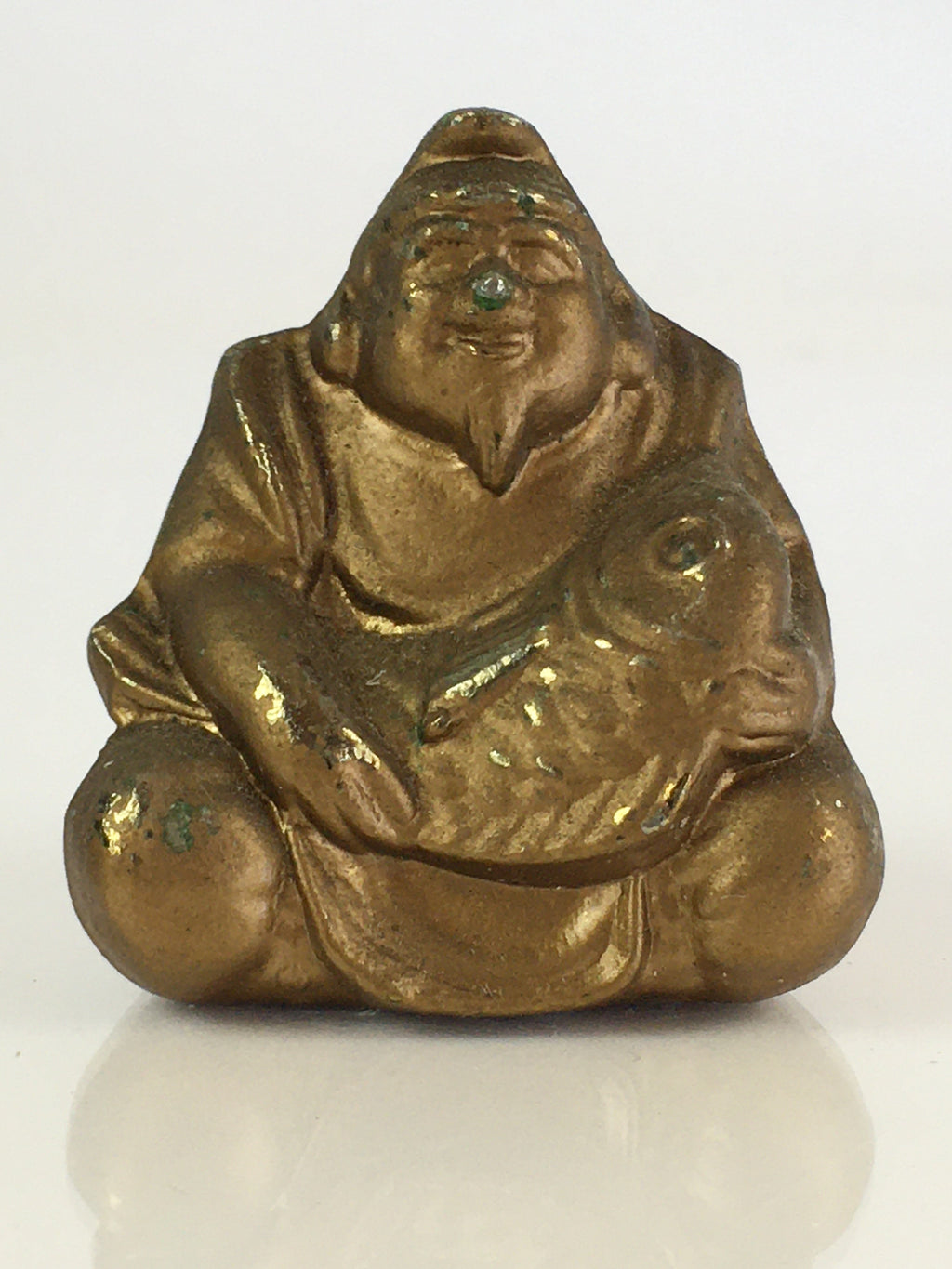 Japanese Small Figurine Vtg Ebisu 7 Lucky Gods Metal Statue Paper Weight JK381