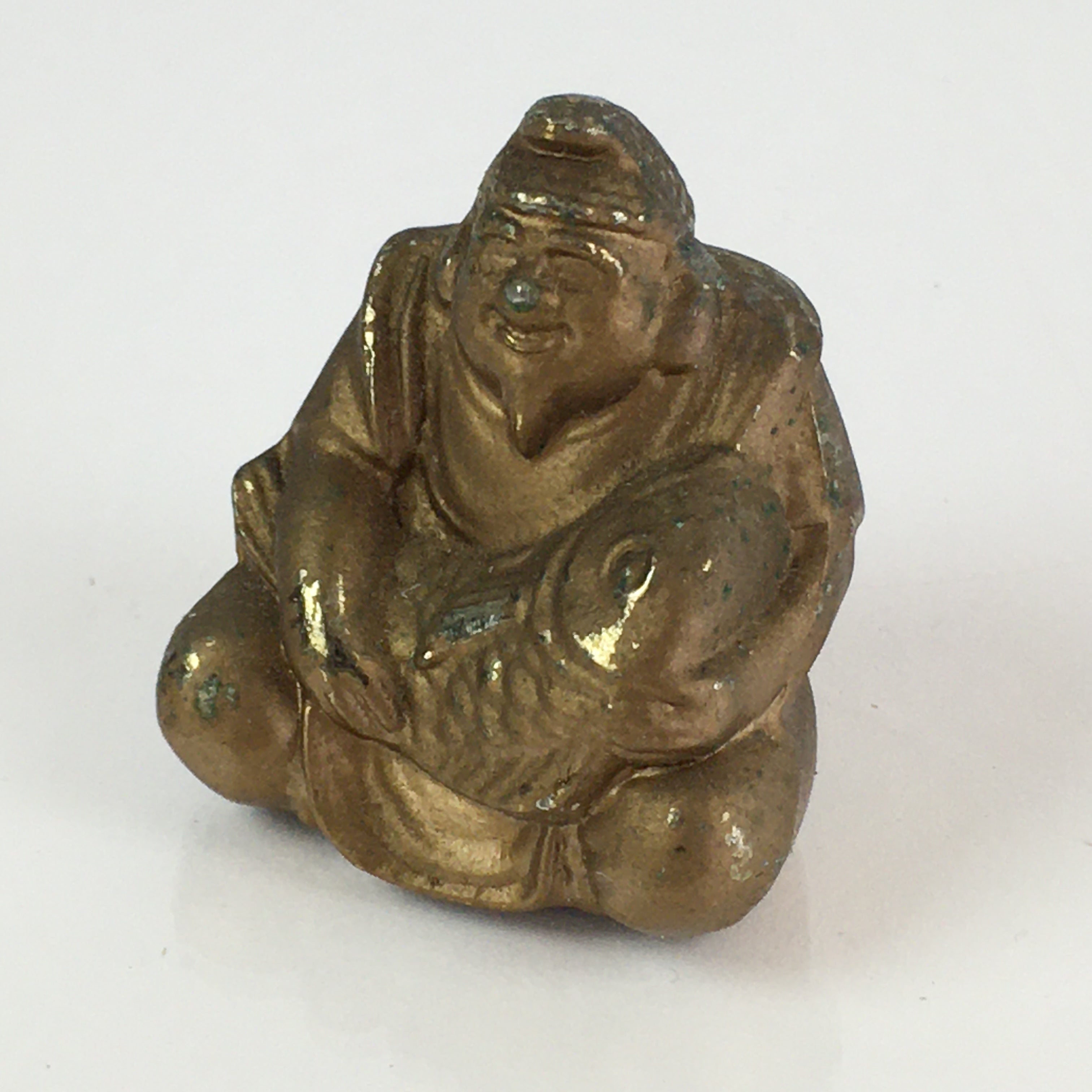 Japanese Small Figurine Vtg Ebisu 7 Lucky Gods Metal Statue Paper Weight JK381