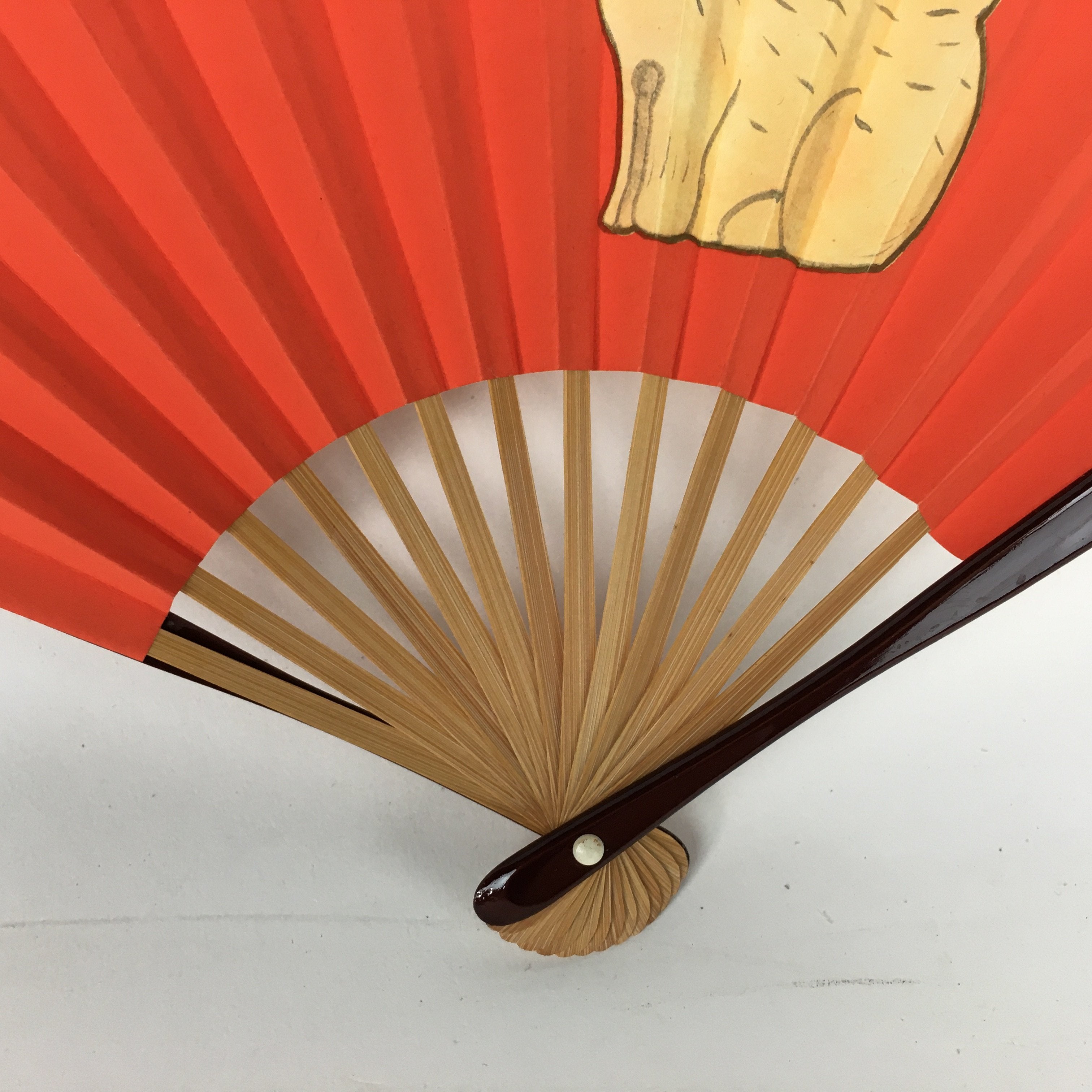 Japanese Small Folding Fan Vtg Sensu Paper Bamboo Frame Red Zodiac Boar 4D494