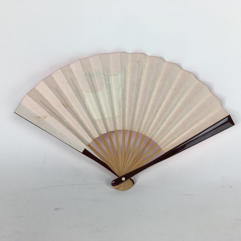 Japanese Small Folding Fan Vtg Sensu Paper Bamboo Frame Red Zodiac Boar 4D494