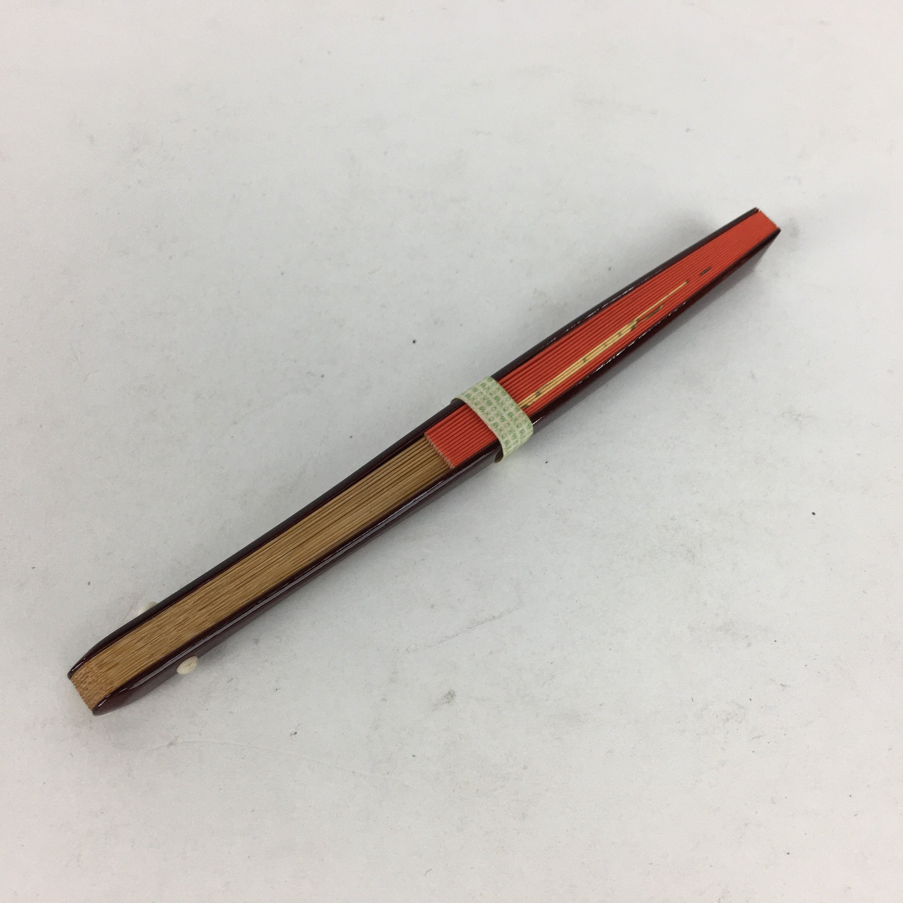 Japanese Small Folding Fan Vtg Sensu Paper Bamboo Frame Red Zodiac Boar 4D494