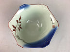 Japanese Small Porcelain 6 Sided Bowl Vtg Kobachi Blue Green Leaf Kanji PT187
