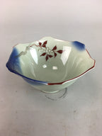 Japanese Small Porcelain 6 Sided Bowl Vtg Kobachi Blue Green Leaf Kanji PT187