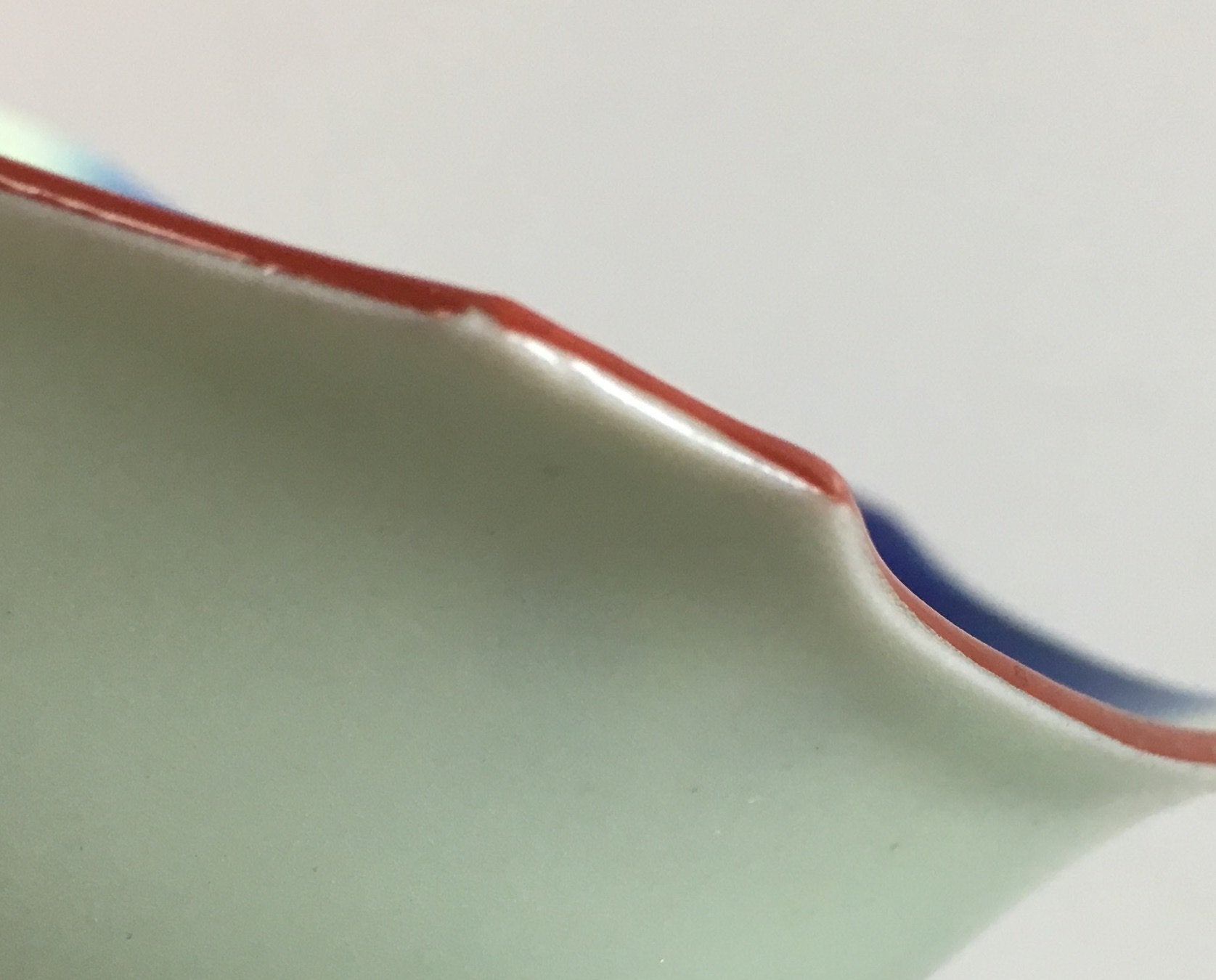 Japanese Small Porcelain 6 Sided Bowl Vtg Kobachi Blue Green Leaf Kanji PT187