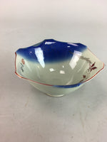 Japanese Small Porcelain 6 Sided Bowl Vtg Kobachi Blue Green Leaf Kanji PT188