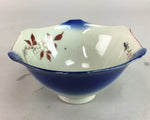 Japanese Small Porcelain 6 Sided Bowl Vtg Kobachi Blue Green Leaf Kanji PT188