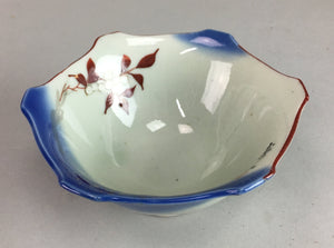 Japanese Small Porcelain 6 Sided Bowl Vtg Kobachi Blue Green Leaf Kanji PT192