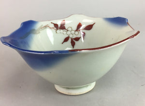 Japanese Small Porcelain 6 Sided Bowl Vtg Kobachi Blue Green Leaf Kanji PT192