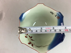 Japanese Small Porcelain 6 Sided Bowl Vtg Kobachi Blue Green Leaf Kanji PT193