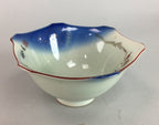 Japanese Small Porcelain 6 Sided Bowl Vtg Kobachi Blue Green Leaf Kanji PT195