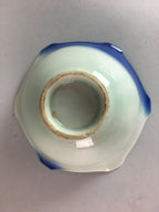 Japanese Small Porcelain 6 Sided Bowl Vtg Kobachi Blue Green Leaf Kanji PT195