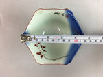 Japanese Small Porcelain 6 Sided Bowl Vtg Kobachi Blue Green Leaf Kanji PT195
