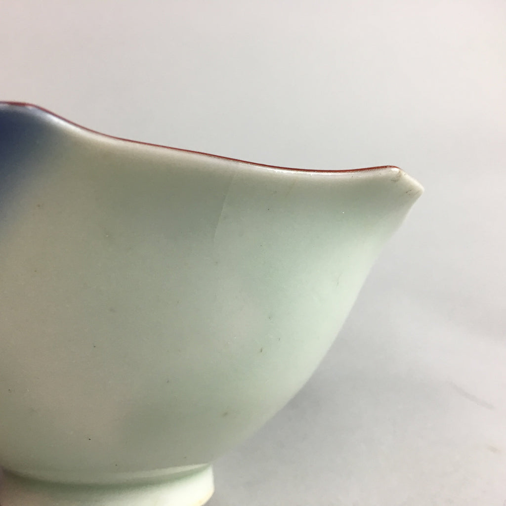 Japanese Small Porcelain 6 Sided Bowl Vtg Kobachi Blue Green Leaf Kanji PT195