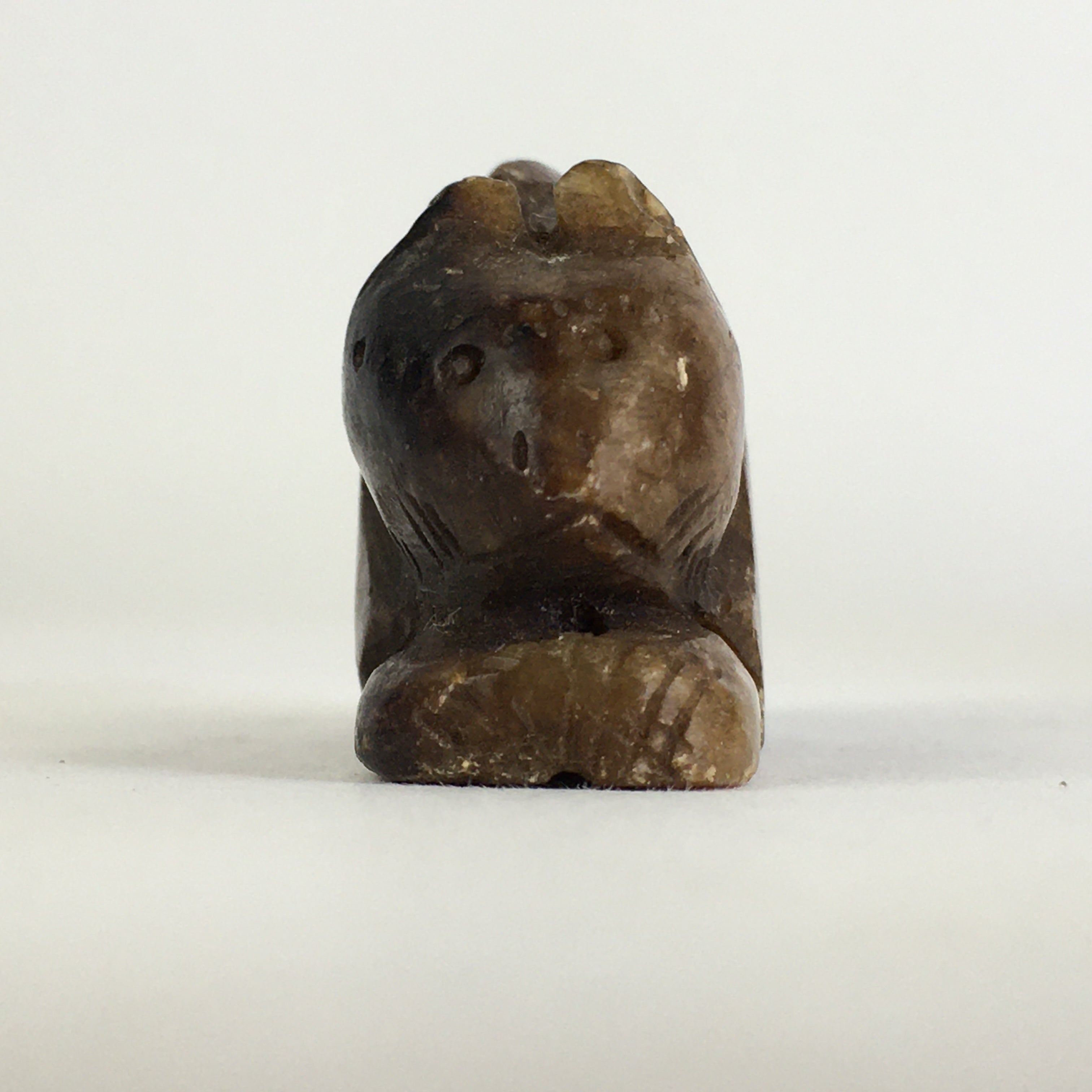 Japanese Small Stone Figurine Vtg Stone sculpture Cat Brown Okimono JK317
