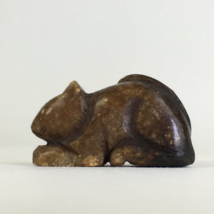 Japanese Small Stone Figurine Vtg Stone sculpture Cat Brown Okimono JK317