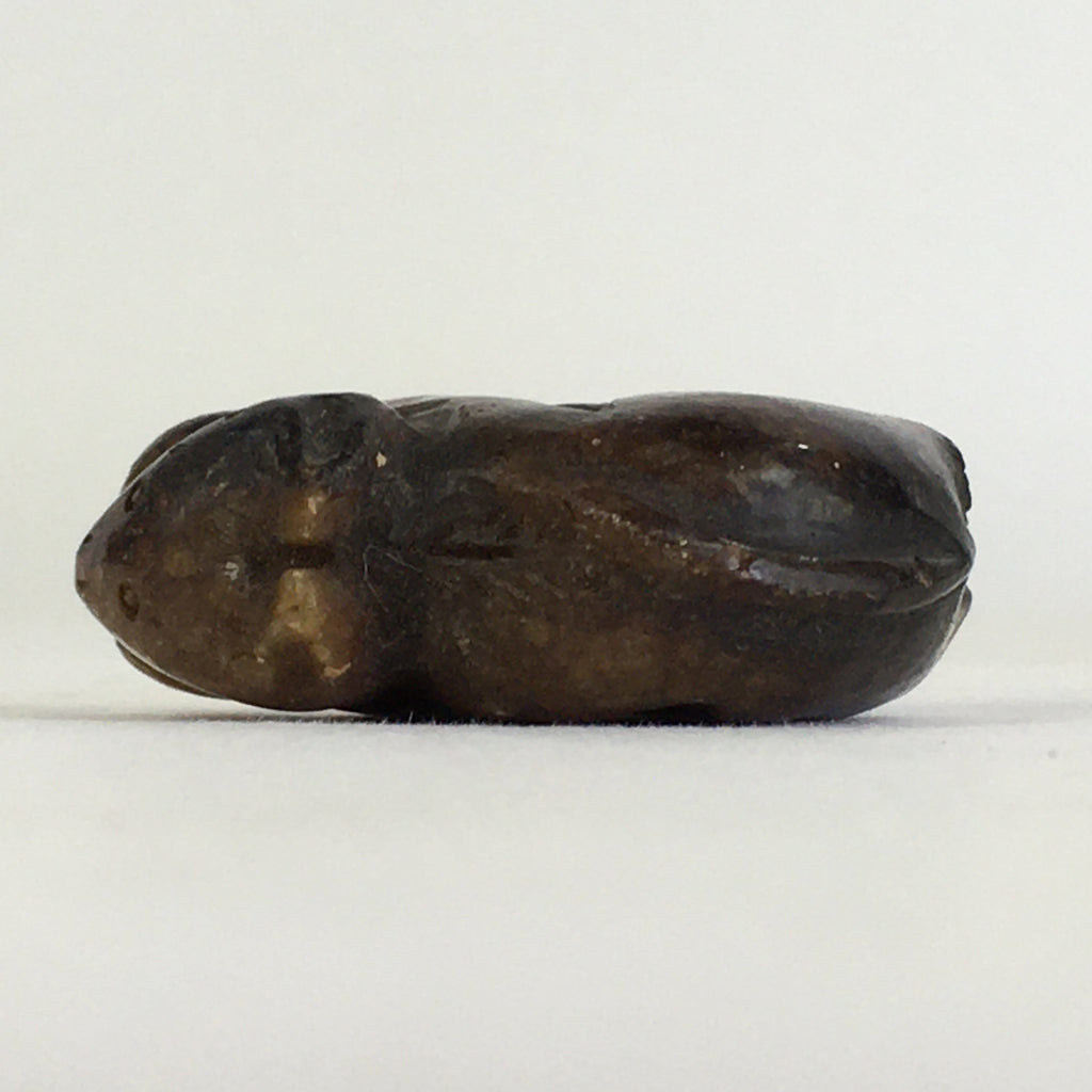 Japanese Small Stone Figurine Vtg Stone sculpture Cat Brown Okimono JK317
