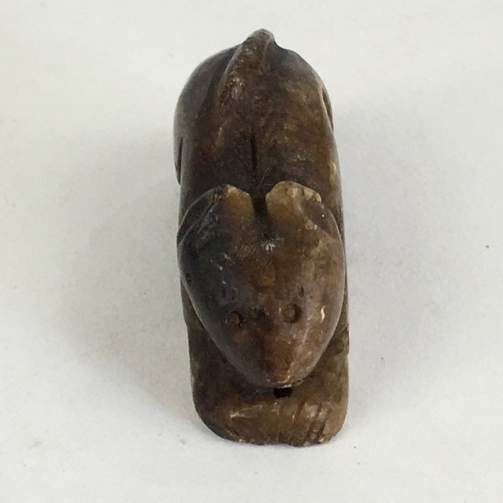 Japanese Small Stone Figurine Vtg Stone sculpture Cat Brown Okimono JK317
