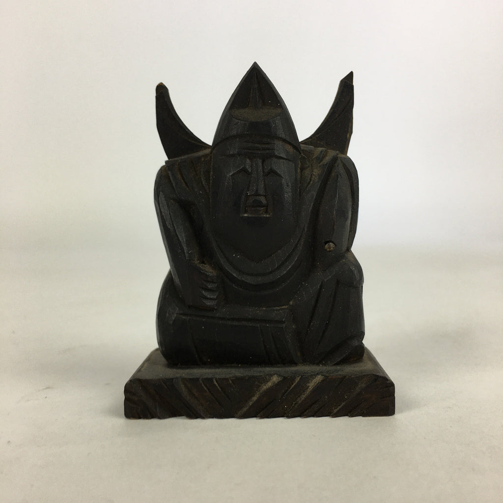 Japanese Small Wood Figurine Vtg Woodcraft Ebisu Black Okimono JK318