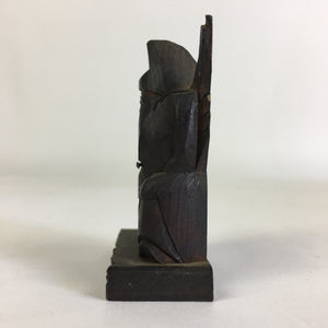 Japanese Small Wood Figurine Vtg Woodcraft Ebisu Black Okimono JK318