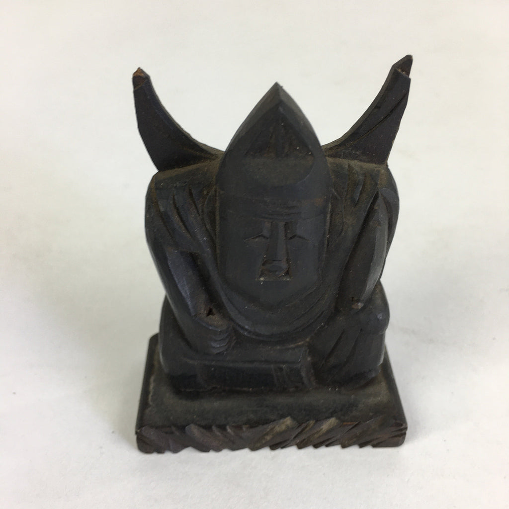Japanese Small Wood Figurine Vtg Woodcraft Ebisu Black Okimono JK318