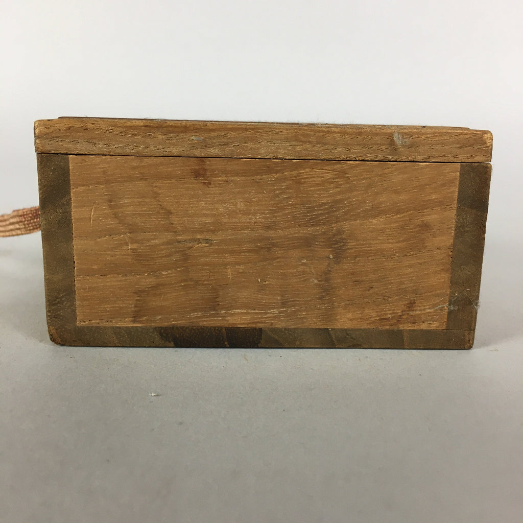Japanese Small Wood Storage Box Vtg Hako Ribbon Inside 8x8x3.5cm WB776