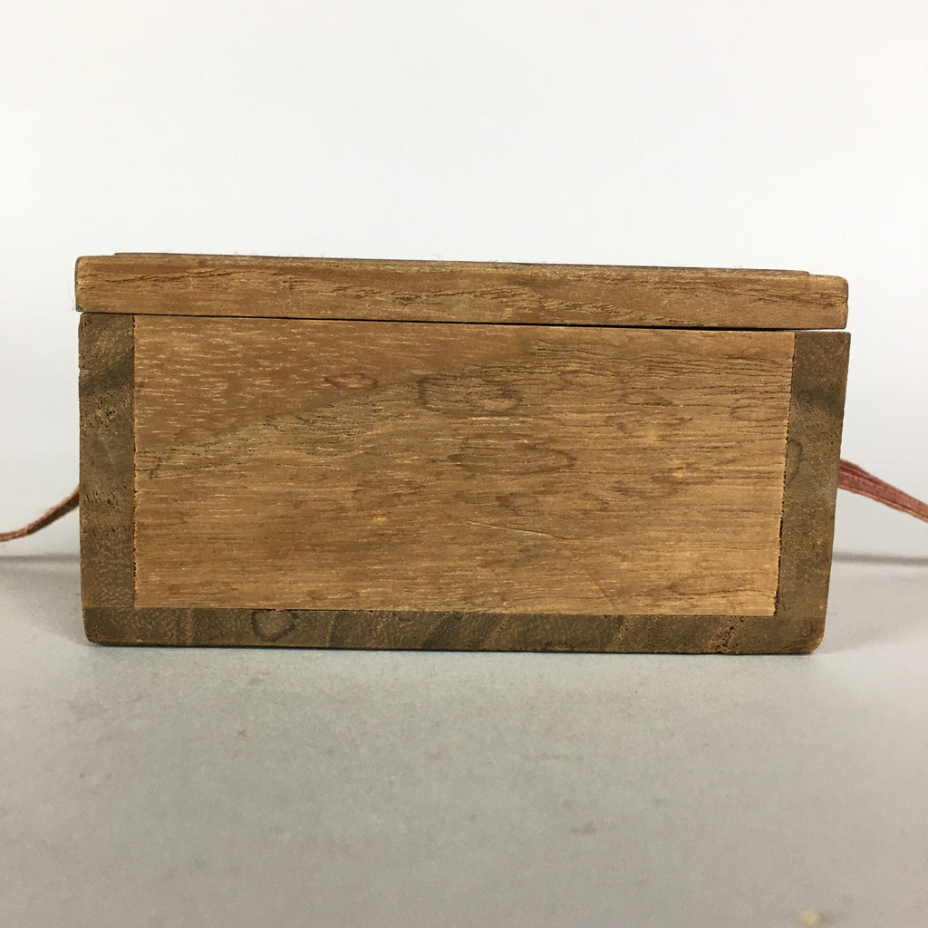 Japanese Small Wood Storage Box Vtg Hako Ribbon Inside 8x8x3.5cm WB776