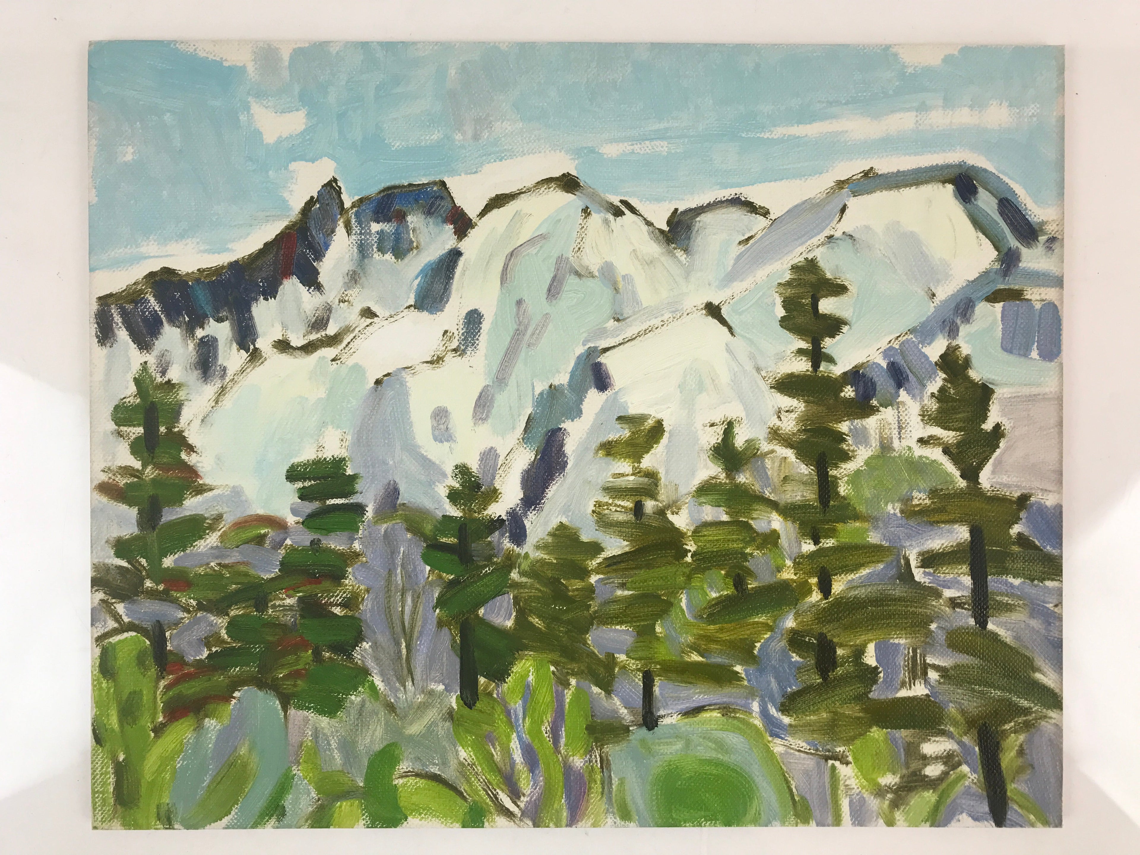 Japanese Snowy Mountain View Oil Painting Landscape Original Unsigned FL178