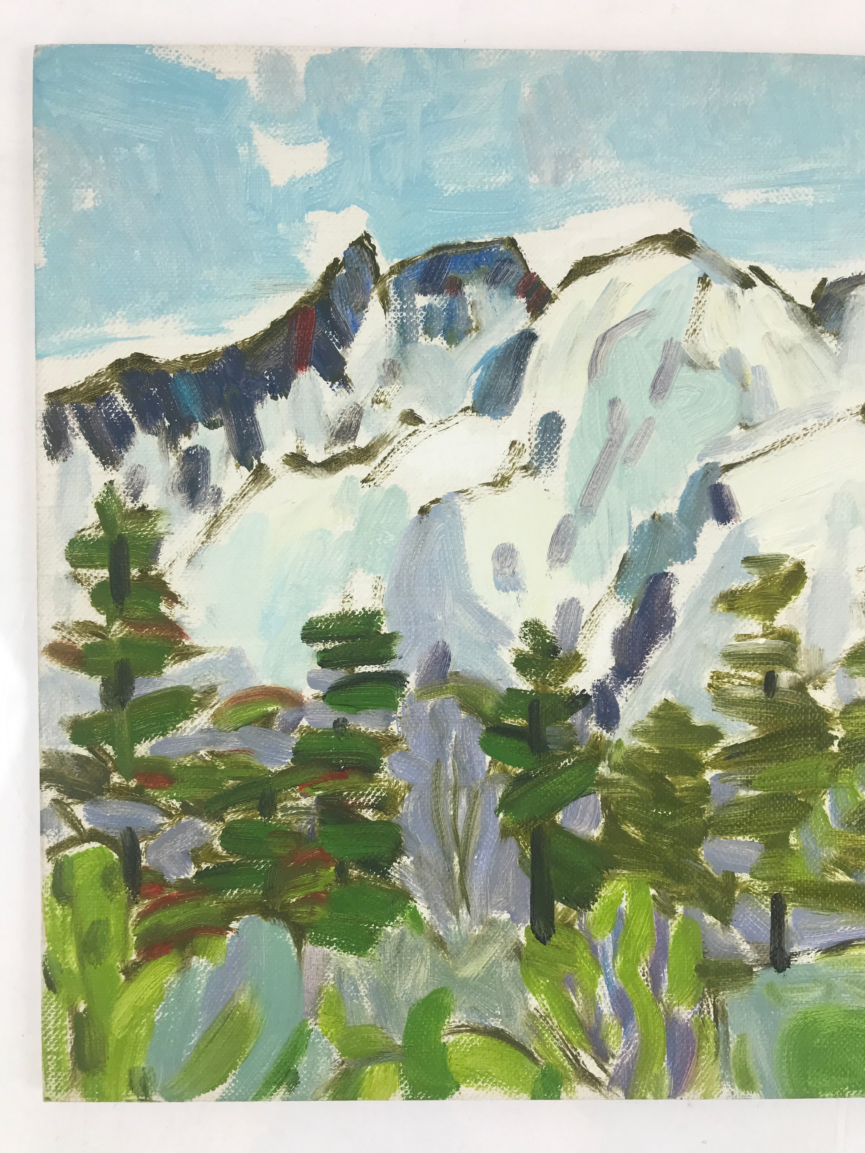Japanese Snowy Mountain View Oil Painting Landscape Original Unsigned FL178