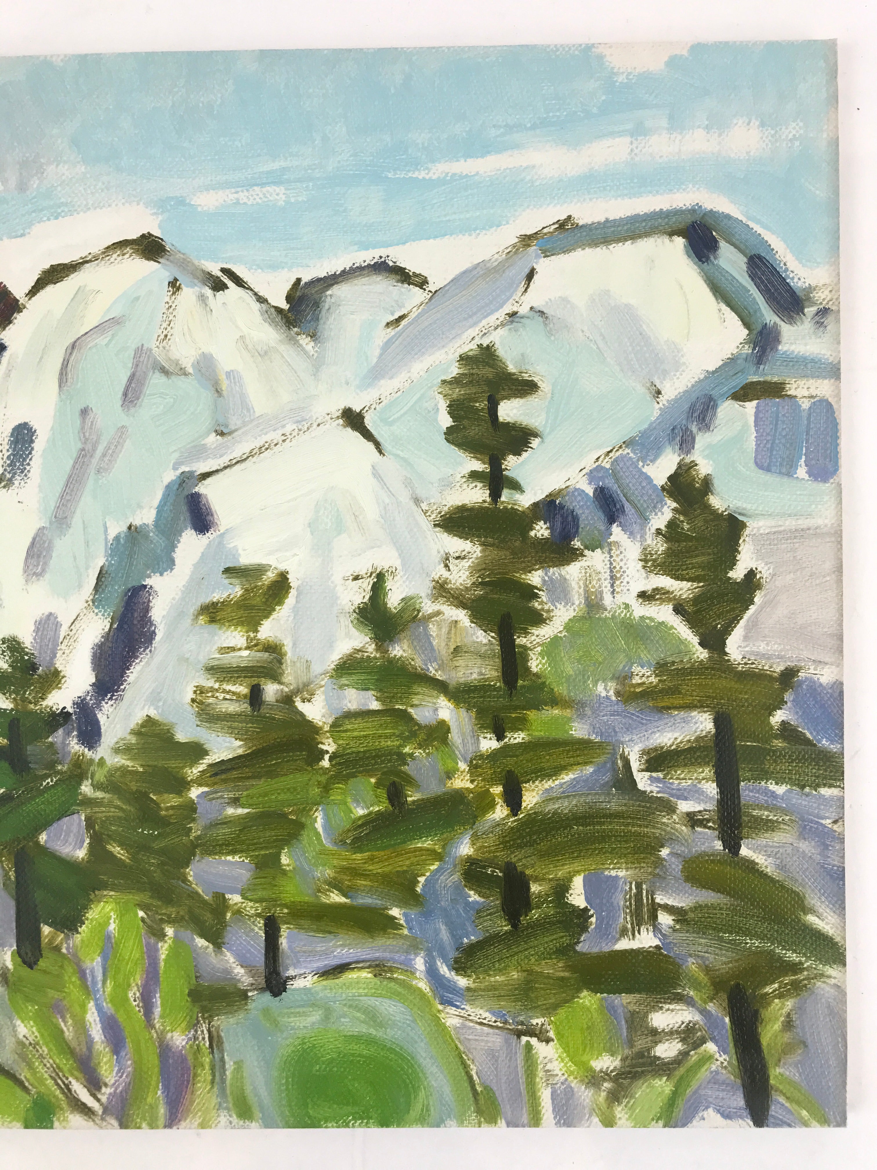 Japanese Snowy Mountain View Oil Painting Landscape Original Unsigned FL178