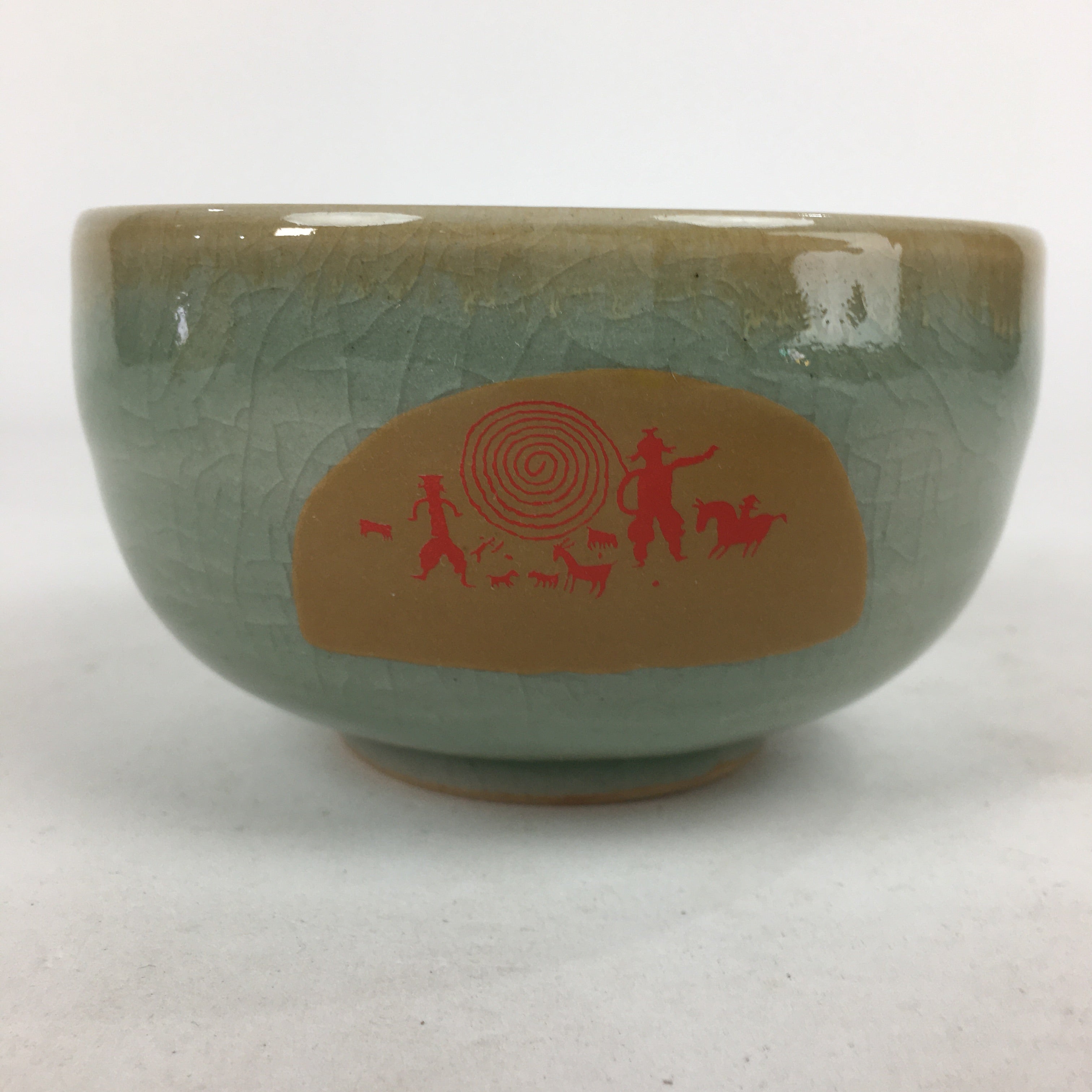 Japanese Soma Ware Ceramic Green Tea Bowl Vtg Chawan Boxed Pottery PX599