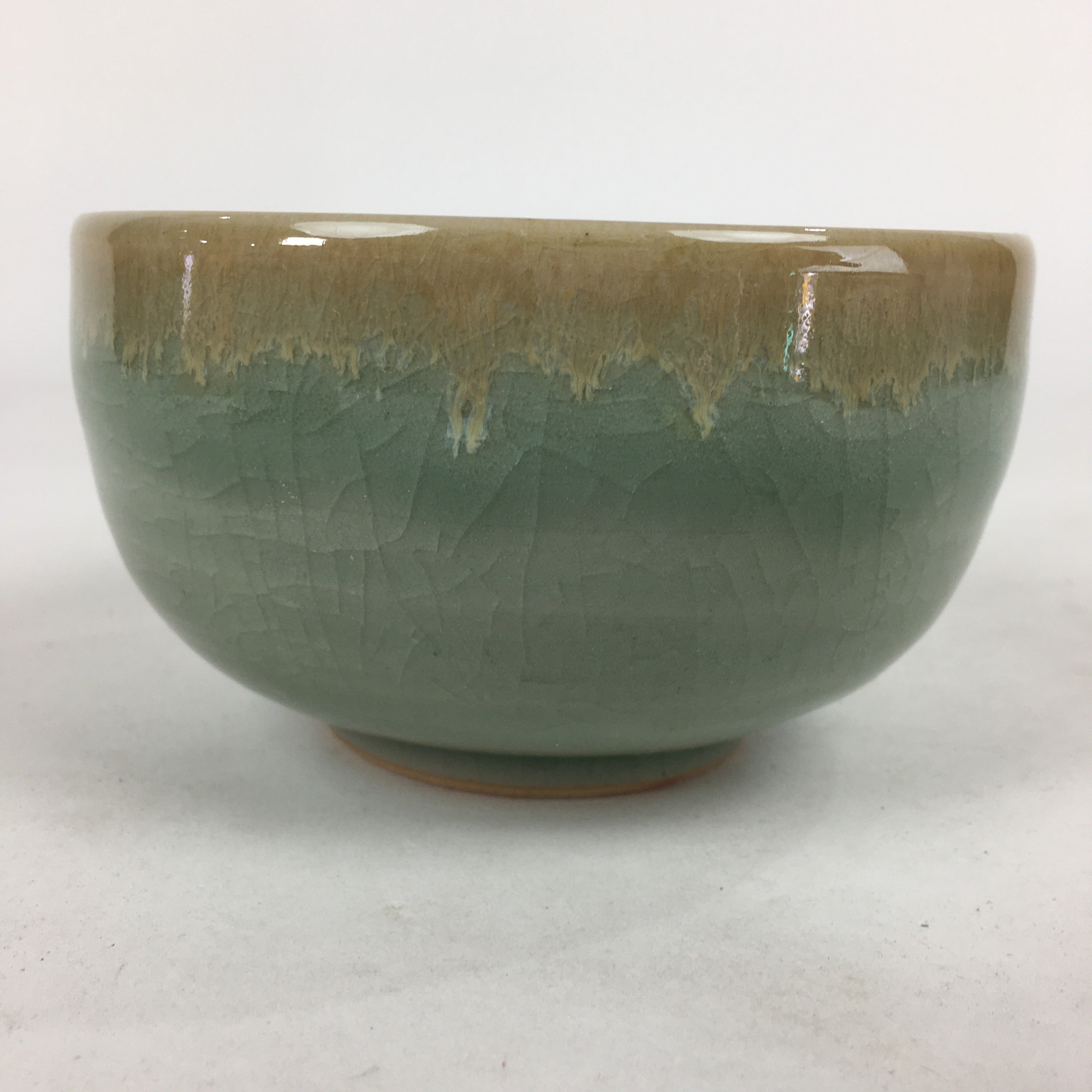 Japanese Soma Ware Ceramic Green Tea Bowl Vtg Chawan Boxed Pottery PX599