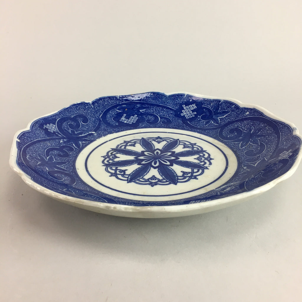 Japanese Sometsuke Porcelain Plate Vtg Floral Flower Vine Leaf Blue White PT488