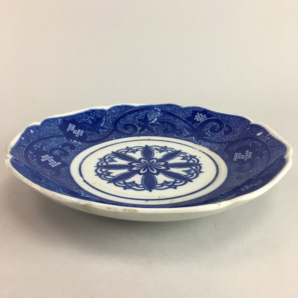 Japanese Sometsuke Porcelain Plate Vtg Floral Flower Vine Leaf Blue White PT489
