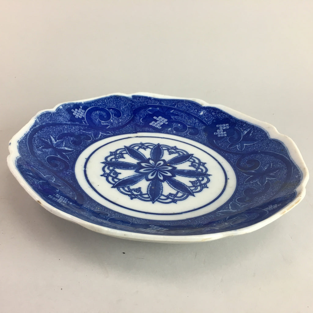 Japanese Sometsuke Porcelain Plate Vtg Floral Flower Vine Leaf Blue White PT492