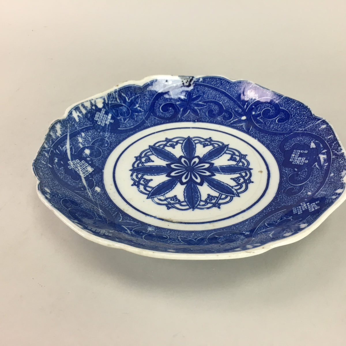Japanese Sometsuke Porcelain Plate Vtg Floral Flower Vine Leaf Blue White PT505