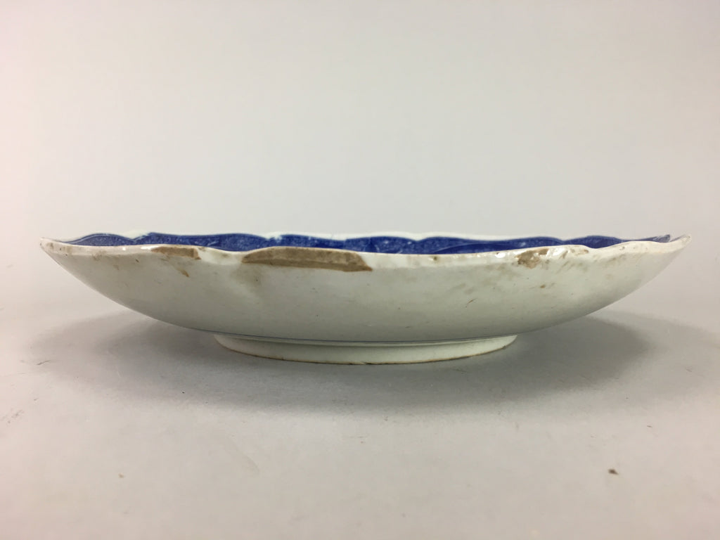 Japanese Sometsuke Porcelain Plate Vtg Floral Flower Vine Leaf Blue White PT507