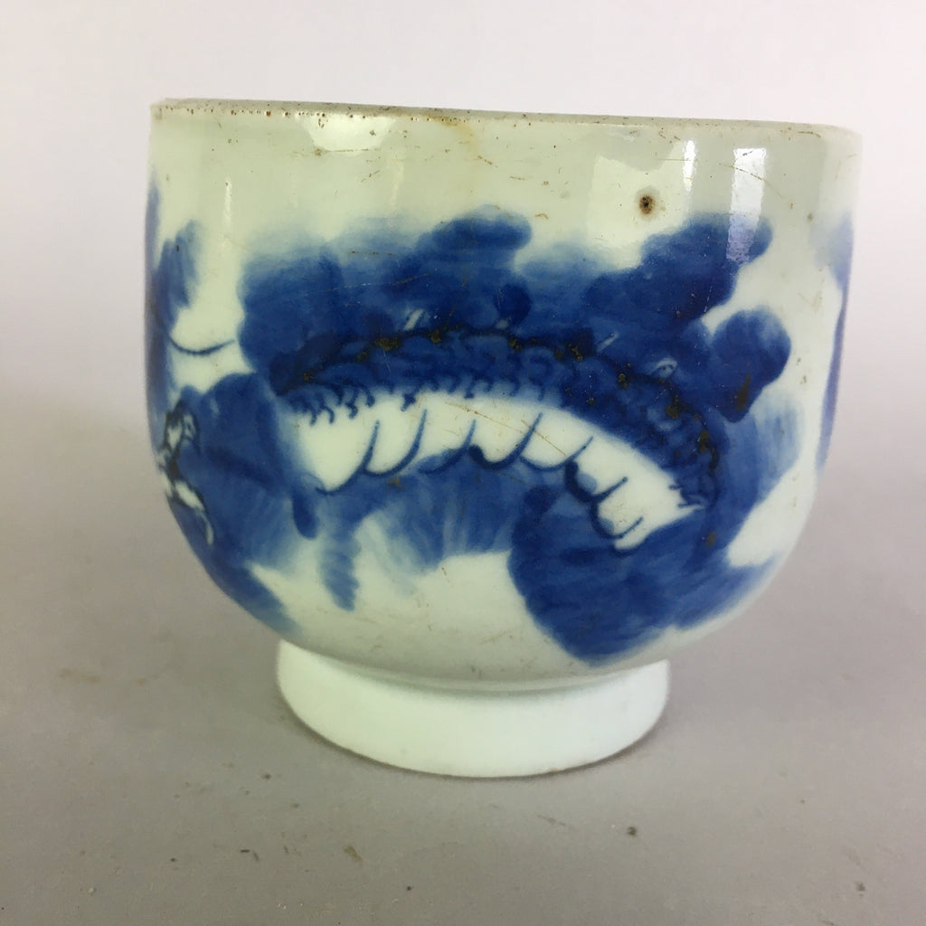 Japanese Sometsuke Porcelain Teacup Antique C1900 Yunomi Blue Dragon TC184