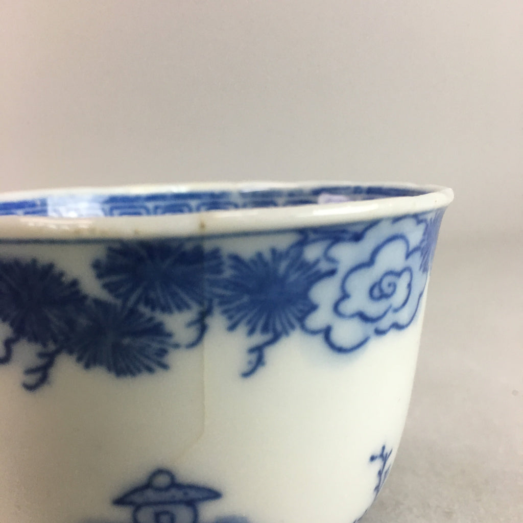 Japanese Sometsuke Porcelain Teacup Vtg Yunomi Sencha Blue Floral Design PT387