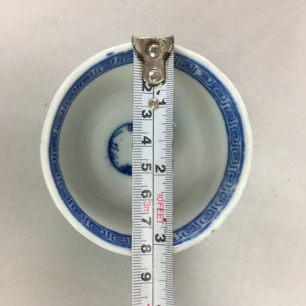 Japanese Sometsuke Porcelain Teacup Vtg Yunomi Sencha Blue Floral Design PT387