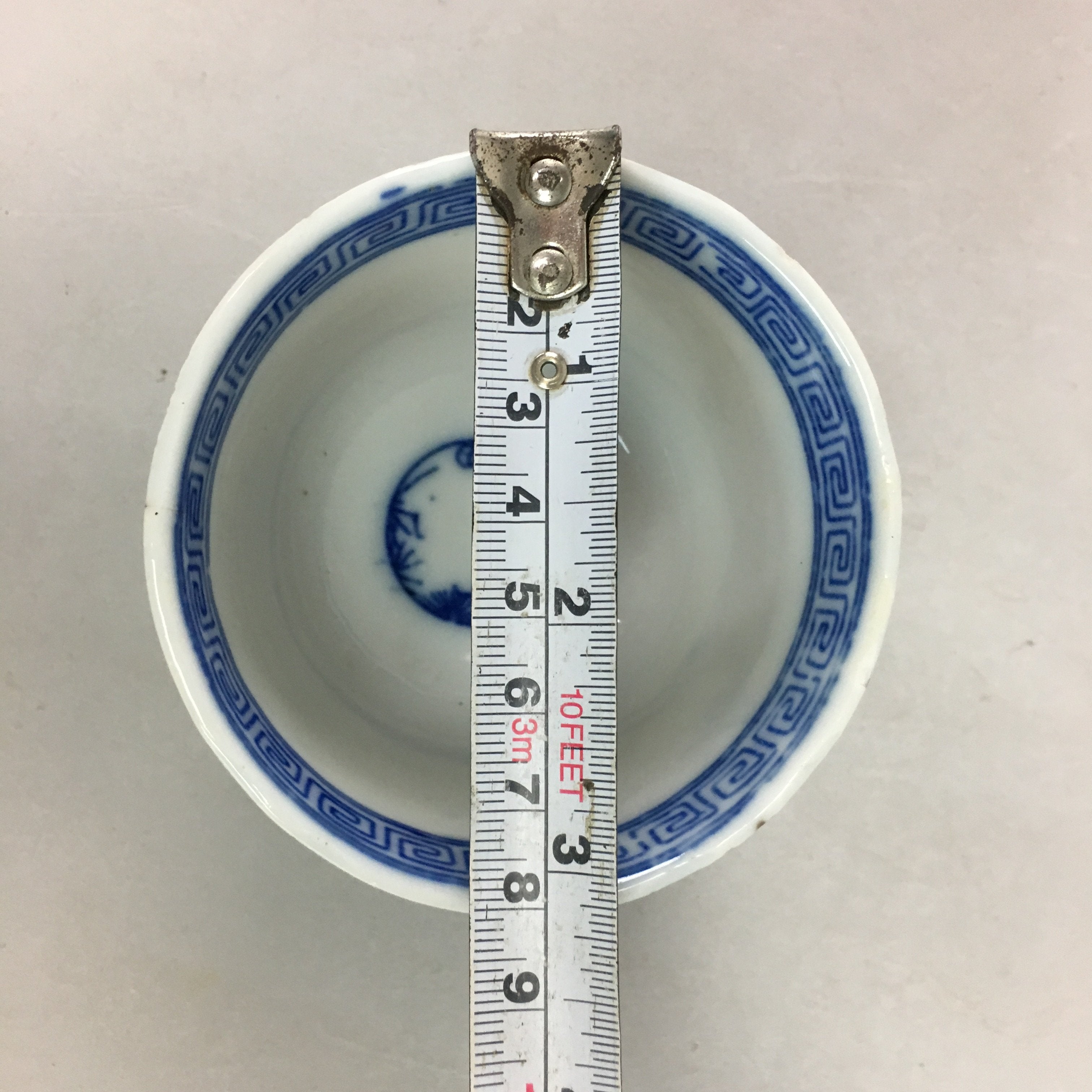 Japanese Sometsuke Porcelain Teacup Vtg Yunomi Sencha Blue Floral Design PT387