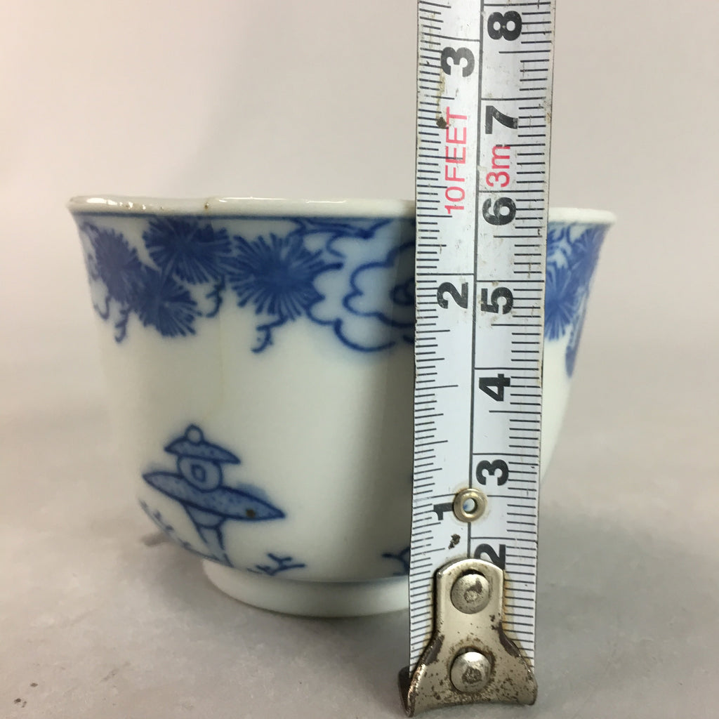 Japanese Sometsuke Porcelain Teacup Vtg Yunomi Sencha Blue Floral Design PT387