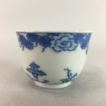 Japanese Sometsuke Porcelain Teacup Vtg Yunomi Sencha Blue Floral Design PT387