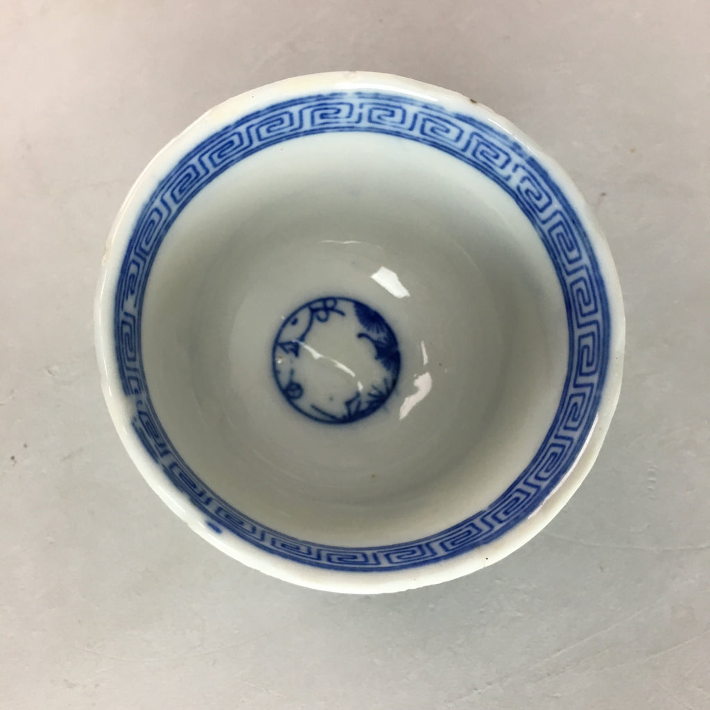 Japanese Sometsuke Porcelain Teacup Vtg Yunomi Sencha Blue Floral Design PT387