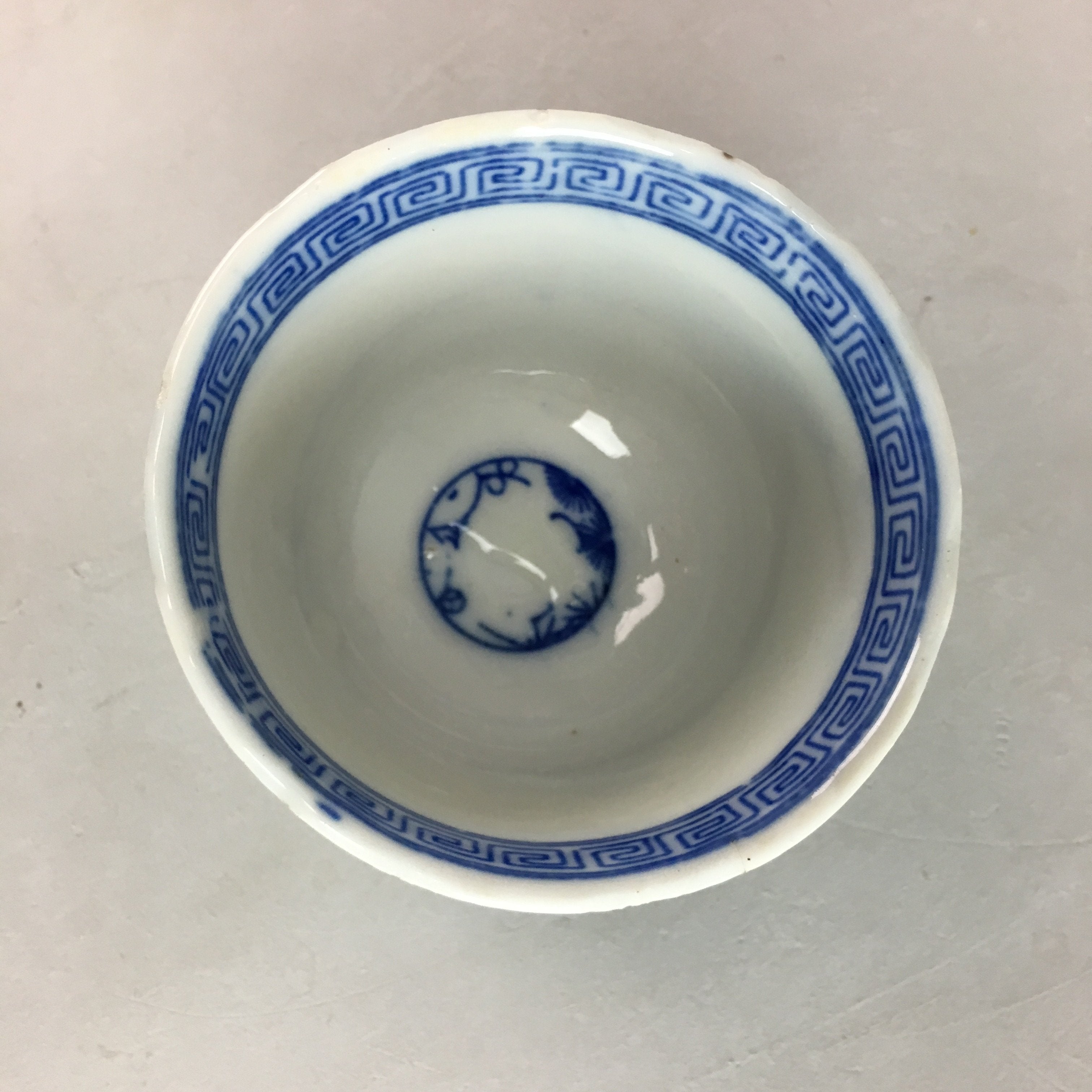 Japanese Sometsuke Porcelain Teacup Vtg Yunomi Sencha Blue Floral Design PT387