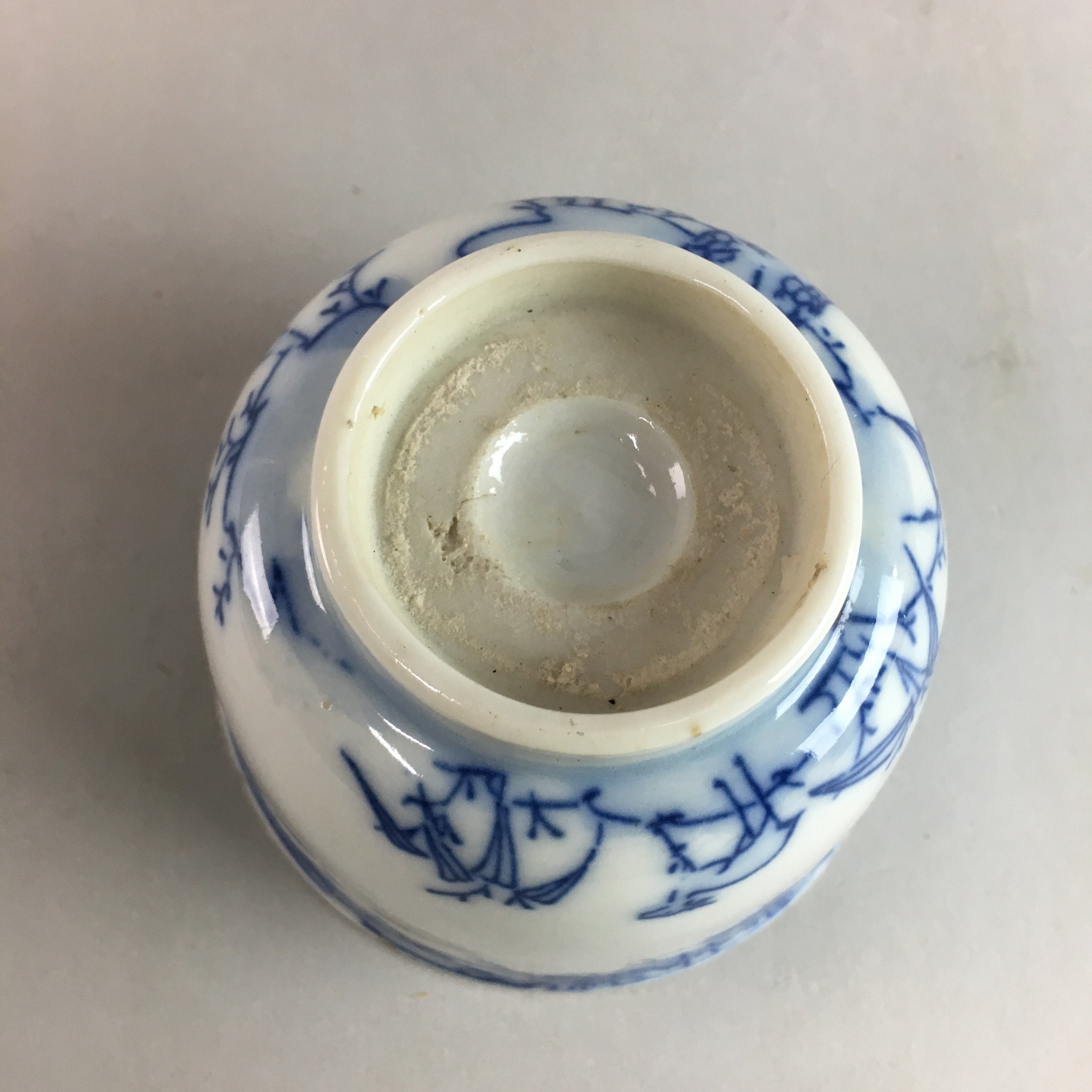 Japanese Sometsuke Porcelain Teacup Vtg Yunomi Sencha Blue Floral Design PT387