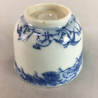 Japanese Sometsuke Porcelain Teacup Vtg Yunomi Sencha Blue Floral Design PT387