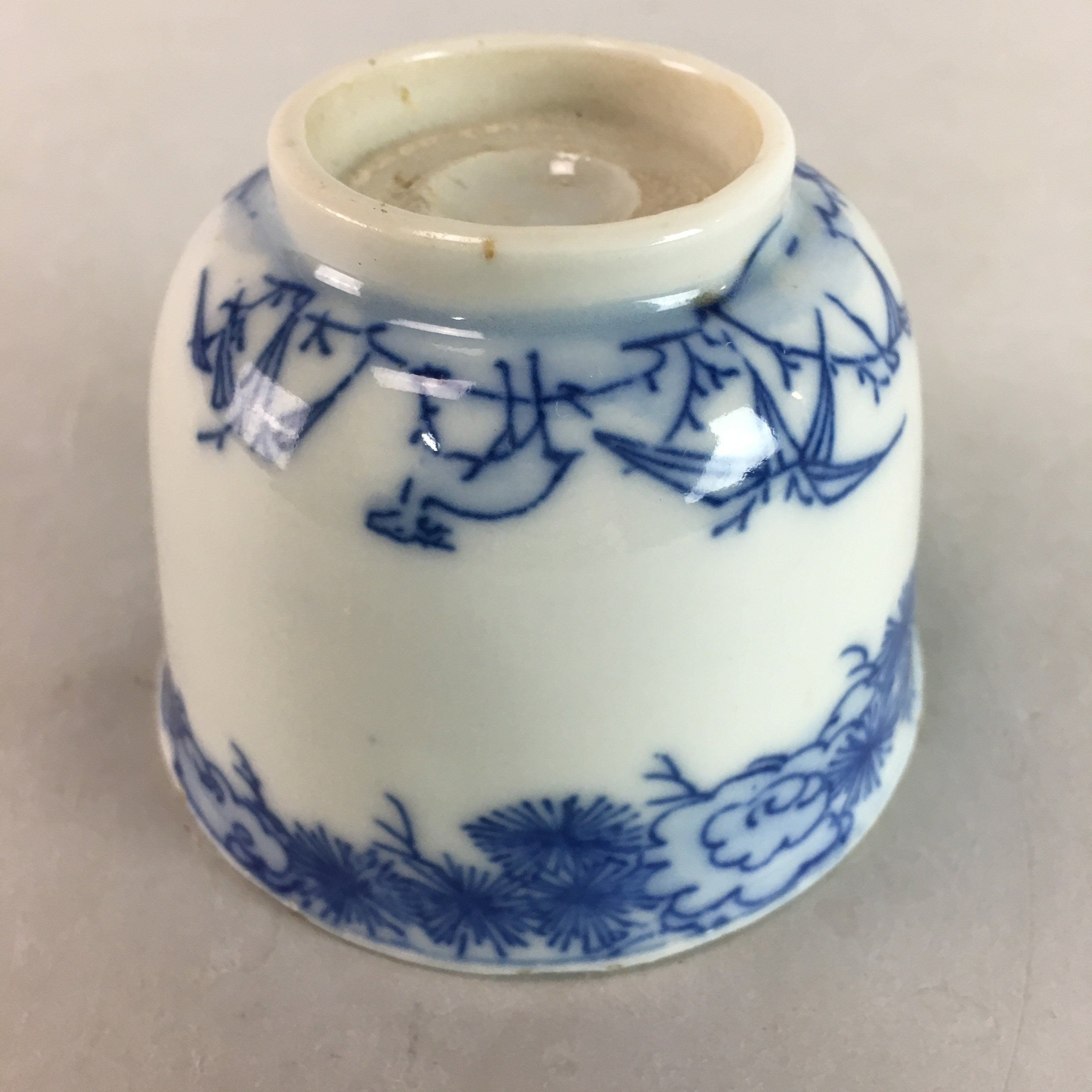 Japanese Sometsuke Porcelain Teacup Vtg Yunomi Sencha Blue Floral Design PT387