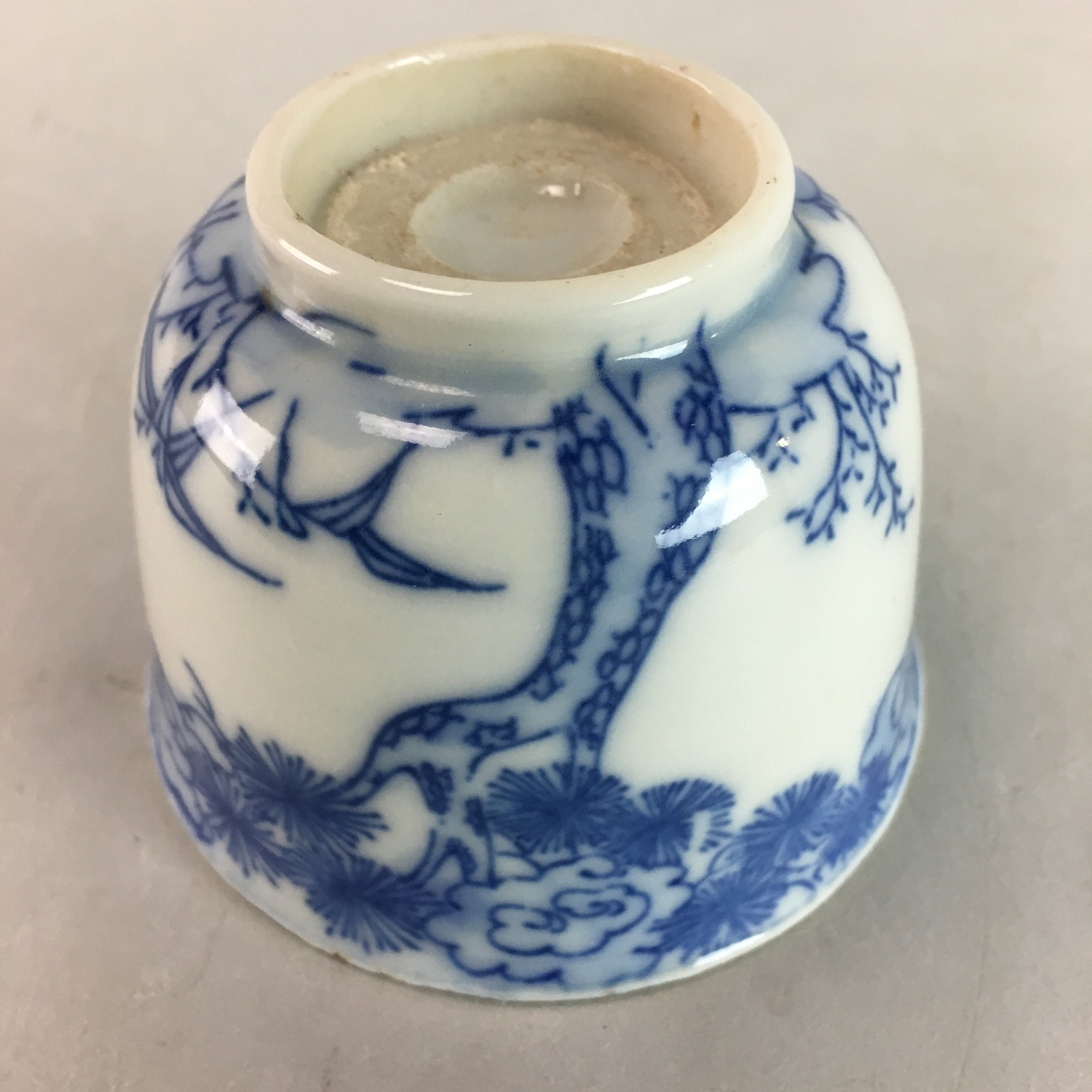 Japanese Sometsuke Porcelain Teacup Vtg Yunomi Sencha Blue Floral Design PT387
