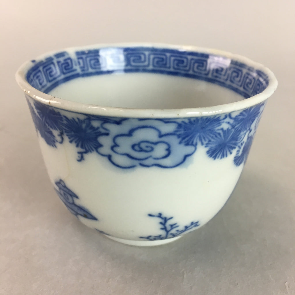 Japanese Sometsuke Porcelain Teacup Vtg Yunomi Sencha Blue Floral Design PT387