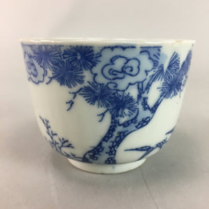 Japanese Sometsuke Porcelain Teacup Vtg Yunomi Sencha Blue Floral Design PT388